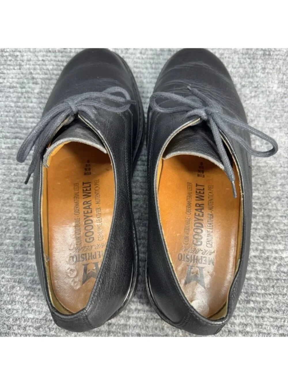 Mephisto Marlon Shoes Mens 9 Black Pebble Leather Air-Relax Goodyear Made France